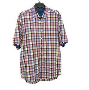 Bugatchi classic fit Men's Multicolor pink Plaid Shirt size XL